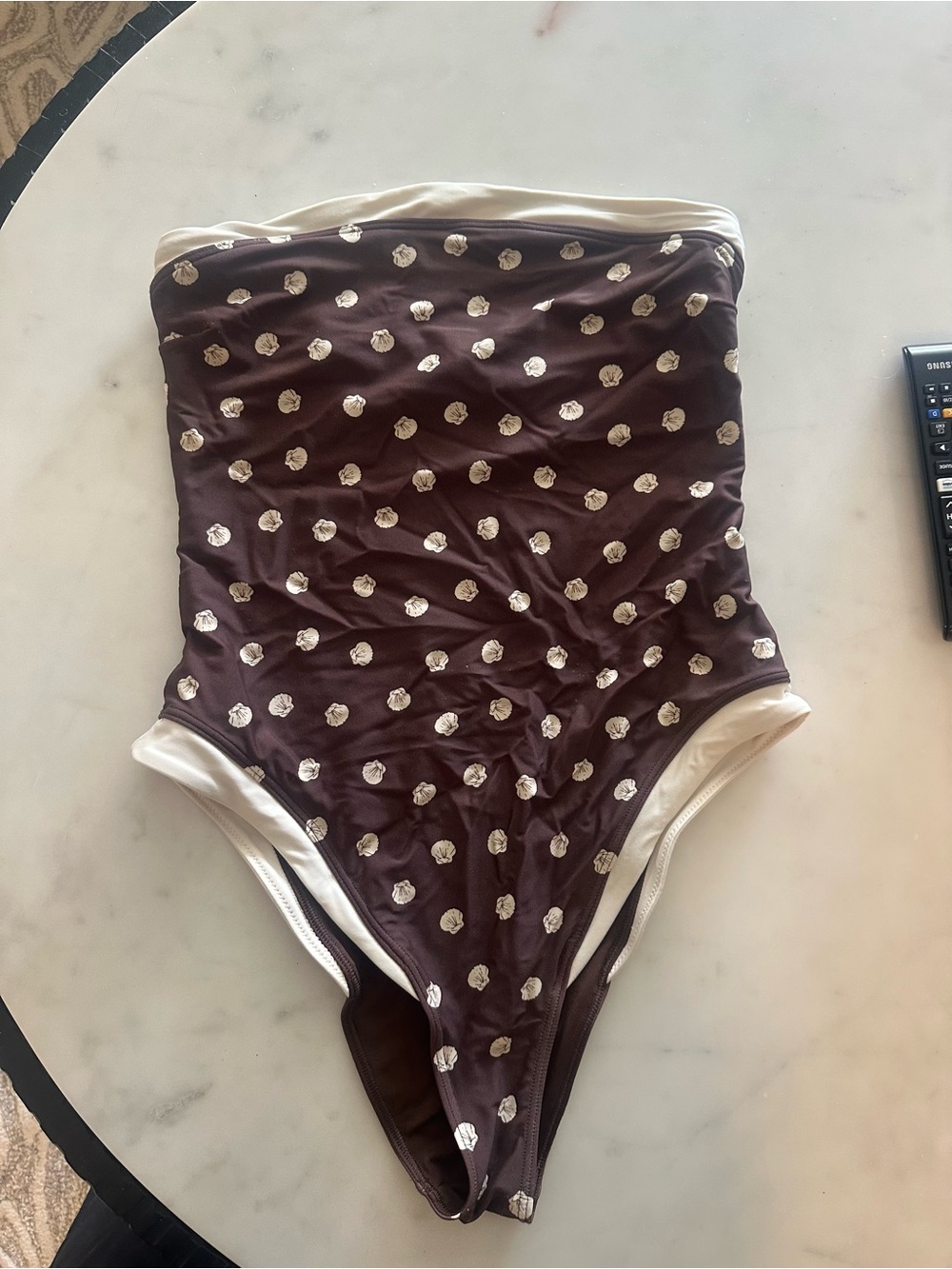 Abercrombie & Fitch Kids Brown Polka Dot One-Piece Swimsuit with Cream Trim